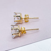 Load image into Gallery viewer, 18k Gold Filled 6mm Cubic Zirconia Square Stud Earrings, Princess Cut Square Studs,