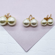 Load image into Gallery viewer, 18k Gold Filled Simulated Pearl Stud Earrings (8mm, 10mm, 12mm)