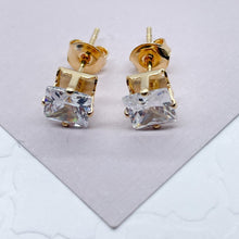 Load image into Gallery viewer, 18k Gold Filled 6mm Cubic Zirconia Square Stud Earrings, Princess Cut Square Studs,