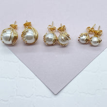 Load image into Gallery viewer, 18k Gold Filled Pearl Stud Earrings with Gold Thread