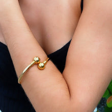 Load image into Gallery viewer, 18k Gold Filled Cuff Bangle Bracelet with Solid Gold Balls