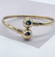 Load image into Gallery viewer, 18k Gold Filled Cuff Bangle Bracelet with Solid Gold Balls