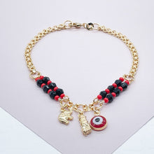 Load image into Gallery viewer, 18k Gold Filled Protection "Figa" Hand, Red Evil Eye, Luck Elephant Charm