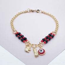 Load image into Gallery viewer, 18k Gold Filled Charm Bracelet: Figa Hand, Evil Eye, Elephant