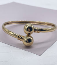 Load image into Gallery viewer, 18k Gold Filled Cuff Bangle Bracelet with Solid Gold Balls