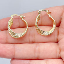 Load image into Gallery viewer, 18k Gold Filled Hoop Earrings: Twisted Four Layer Design, 8mm Thick