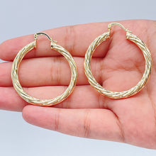 Load image into Gallery viewer, 18k Gold Filled Hollow Italian Twist 5mm Thick Hoop Earrings, Gold Shiny Twisted