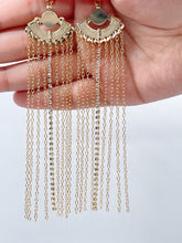 Load image into Gallery viewer, 18k Gold Filled Chandelier Earrings: Long Chain & Cubic Zirconia