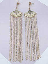 Load image into Gallery viewer, 18k Gold Filled Chandelier Earrings: Long Chain & Cubic Zirconia