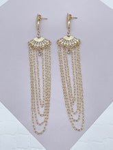 Load image into Gallery viewer, 18k Gold Filled Chandelier Earrings: Long Chain Dangles with Cubic Zirconia