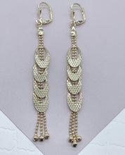 Load image into Gallery viewer, Long 18k Gold Filled Oval or Heart Shape Dangling Earrings Featuring Ball Tips