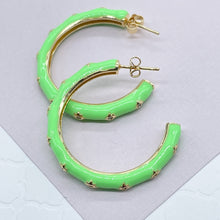 Load image into Gallery viewer, 18k Gold Filled Colorful 35mm Hoop, Enamel with Little Stars Details Six Different Colors And Jewelry Making Supplies