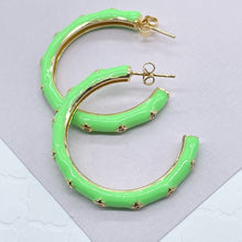Load image into Gallery viewer, 18k Gold Filled Hoop Earrings: Colorful Enamel with Stars (35mm)