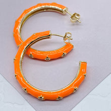 Load image into Gallery viewer, 18k Gold Filled Hoop Earrings: Colorful Enamel with Stars (35mm)