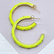 Load image into Gallery viewer, 18k Gold Filled Hoop Earrings: Colorful Enamel with Stars (35mm)