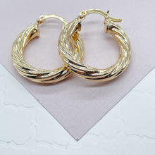Load image into Gallery viewer, 18k Gold Filled Hollow Italian Twist 5mm Thick Hoop Earrings, Gold Shiny Twisted