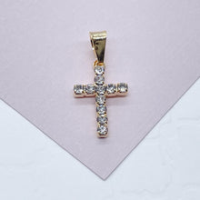 Load image into Gallery viewer, 18k Gold Filled 15mm Cross Charm with Cubic Zirconia Dainty Pendant Jewelry Supplies
