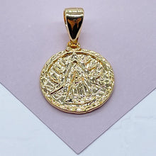 Load image into Gallery viewer, 18k Gold Filled 15mm Our Lady of Charity Coin Pendant Catholic Gift Caridad