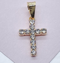 Load image into Gallery viewer, 18k Gold Filled 15mm Cross Charm with Cubic Zirconia Dainty Pendant Jewelry Supplies