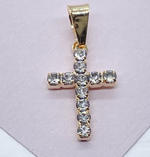 Load image into Gallery viewer, 18k Gold Filled 15mm Cross Charm with Cubic Zirconia Dainty Pendant Jewelry Supplies