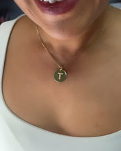 Load image into Gallery viewer, 18k Gold Filled Round Initial Charm with Micro Pave Zirconia Letters For