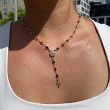 Load image into Gallery viewer, 18k Gold Filled Small Round Colorful Rosary Necklace, Multicolor Fashion Baby Jesus Medal