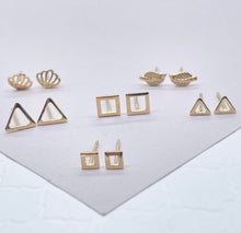 Load image into Gallery viewer, Dainty 18k Gold Filled Stud Earrings: Geometric, Shell, Leaf