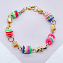 Load image into Gallery viewer, 18k Gold Filled Colorful Flat Disk Set Colored Donuts Jewelry