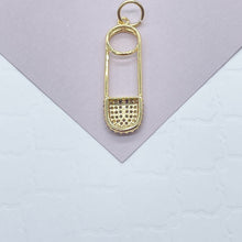 Load image into Gallery viewer, 18k Gold Filled Designed Safety Pin Charm Featuring Cubic Zirconia In Micro Pave