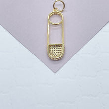 Load image into Gallery viewer, 18k Gold Filled Safety Pin Charm: Cubic Zirconia Pendant