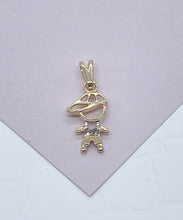 Load image into Gallery viewer, 18k Gold Filled Kids Charm: Boy or Girl with Cubic Zirconia