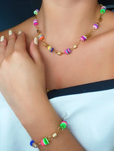 Load image into Gallery viewer, 18k Gold Filled Colorful Flat Disk Set Colored Donuts Jewelry