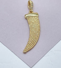 Load image into Gallery viewer, 18k Gold Filled Elephant Tusk Pendant: Cubic Zirconia Bail, Good Luck Charm
