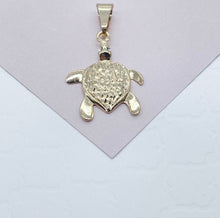 Load image into Gallery viewer, 18k Gold Filled Turtle Charm with Zirconia Eyes (30mm)