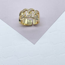 Load image into Gallery viewer, Adjustable 18k Gold Filled Cuban Link Ring with Pavè CZ