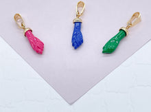 Load image into Gallery viewer, 18k Gold Filled Figa Charm: Colorful Hand Pendant, Jewelry Making (15mm)