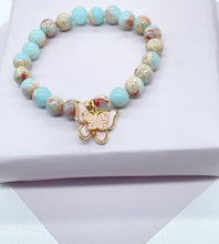 Load image into Gallery viewer, 18k Gold Filled Bead Bracelet: Natural Stone & Butterfly Charm