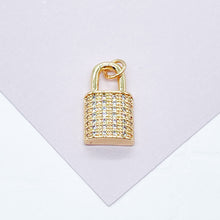 Load image into Gallery viewer, 18k Gold Filled 1.5mm Lock Charm in Micro Pave Dainty Pendant