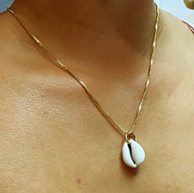 Load image into Gallery viewer, 18k Gold Filled Box Chain With White Cowrie Shell Charm Necklace, Protection Pendant, Supplies