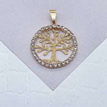 Load image into Gallery viewer, 18k Gold Filled Tree of Life Round Cubic Zirconia Medallion Pendant Charm