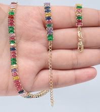 Load image into Gallery viewer, 18k Gold Filled Choker Necklace Bracelet Set: Colorful Cubic Zirconia