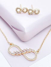 Load image into Gallery viewer, 18k Gold Filled Infinity Baguete And Micro Pave Zirconia Set Necklace And Earrings