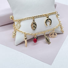 Load image into Gallery viewer, 18k Gold Filled Luck Charms Bracelet Protection, Good Luck, Money Prosperity Featuring Evil Eyes, "Figa", Clover, Crystals, Guadalupe