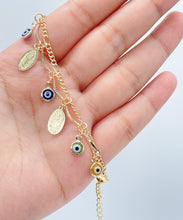 Load image into Gallery viewer, 18k Gold Filled Guadalupe & Evil Eye Charm Bracelet