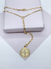 Load image into Gallery viewer, 18k Gold Filled Paper Clip Chain Necklace: Saint Benedict Medalla Lariat