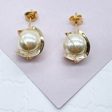 Load image into Gallery viewer, 18k Gold Filled Pearl Stud Earrings: Wrapped in Gold Thread