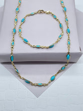 Load image into Gallery viewer, 18k Gold Filled Jewelry Set With Cubic Zirconia and Simulated Turquoise Blue