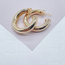 Load image into Gallery viewer, Thick 18k Gold Filled Plain 5mm Chunky 3/4 Hoop Earrings Push Back Closing the and Jewelry Making Supplies