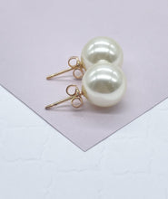 Load image into Gallery viewer, 18k Gold Filled Plain Simulated Pearl Stud Earrings Available In Sizes 8mm, 10mm, 12mm And Jewelry Making Supplies