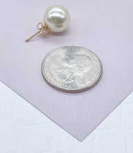 Load image into Gallery viewer, 18k Gold Filled Simulated Pearl Stud Earrings (8mm, 10mm, 12mm)
